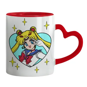 Sailor Moon star, Κούπα καρδιά χερούλι κόκκινη, κεραμική, 330ml