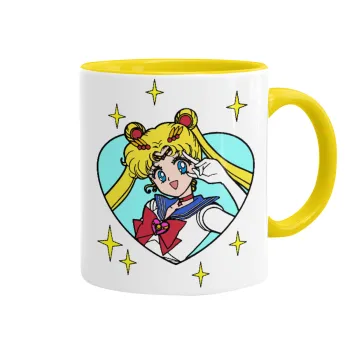 Sailor Moon star, Κούπα χρωματιστή κίτρινη, κεραμική, 330ml
