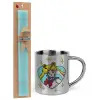Easter Set, metallic thermal cup (300ml) & aromatic flat Easter candle (30cm) (TURQUOISE)