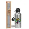 Easter Set, metallic silver aluminum water bottle (500ml) & aromatic flat Easter candle (30cm) (GRAY)