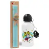 Easter Set, metallic aluminum water bottle (500ml) & scented flat candle (30cm) (TURQUOISE)