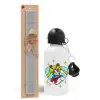 Easter Set, metallic aluminum water bottle (500ml) & aromatic flat Easter candle (30cm) (GRAY)