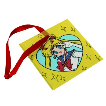 Sailor Moon star, Στολίδι Χριστουγεννιάτικο στολίδι γυάλινο τετράγωνο 9x9cm