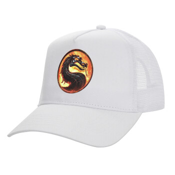 Mortal Kombat, Structured Trucker Adult Hat, with Mesh, WHITE (100% COTTON, ADULT, UNISEX, ONE SIZE)