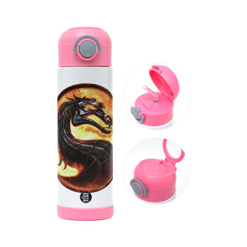 Mortal Kombat, Children's hot water bottle, stainless steel, with safety straw, PINK (500ml)