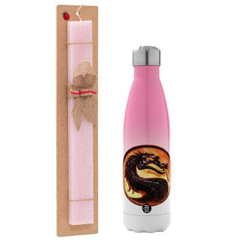Mortal Kombat, Easter Set, Metallic pink/white (Stainless steel) thermos, double-walled, 500ml & aromatic flat Easter candle (30cm) (PINK)