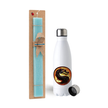 Mortal Kombat, Easter Set, metallic stainless steel water bottle (750ml) & aromatic flat Easter candle (30cm) (TURQUOISE)