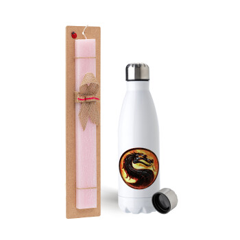 Mortal Kombat, Easter Set, metallic stainless steel water bottle (750ml) & scented flat Easter candle (30cm) (PINK)