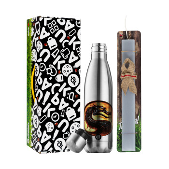Mortal Kombat, Easter Set, metallic stainless thermos flask (500ml) & scented flat Easter candle (30cm) (GRAY)
