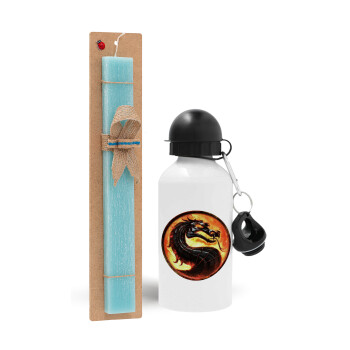 Mortal Kombat, Easter Set, metallic aluminum water bottle (500ml) & scented flat candle (30cm) (TURQUOISE)