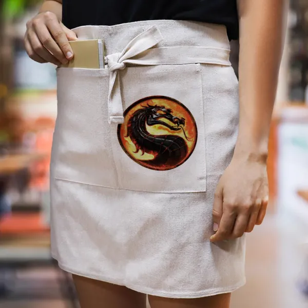 Mortal Kombat — Waist apron with double pocket, barista/bartender, beige