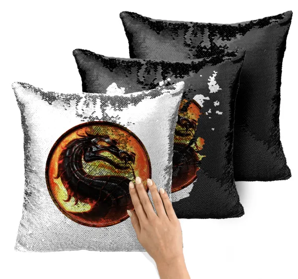 Mortal Kombat — Magic sofa cushion with black sequins, 40x40cm, filling included