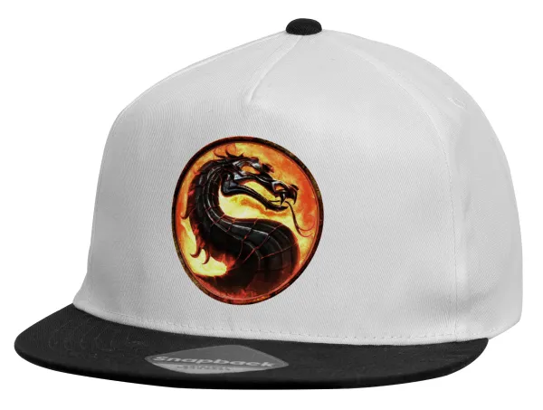 Mortal Kombat — Child's Flat Snapback Hat, White (100% COTTON, CHILDREN'S, UNISEX, ONE SIZE)