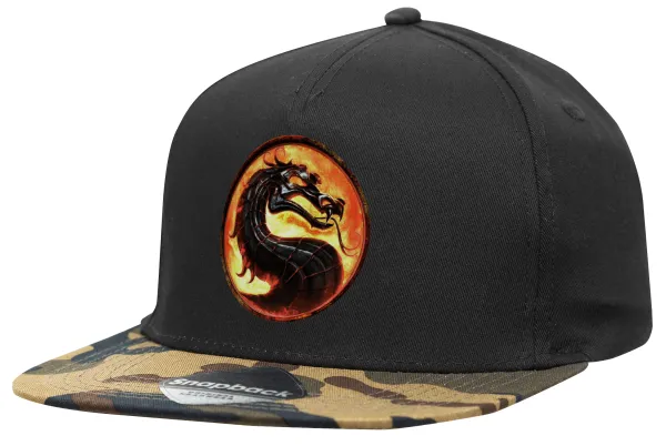 Mortal Kombat — Adult Flat Snapback Hat Black/Camouflage, (100% COTTON TWILL, ADULT, UNISEX, ONE SIZE)
