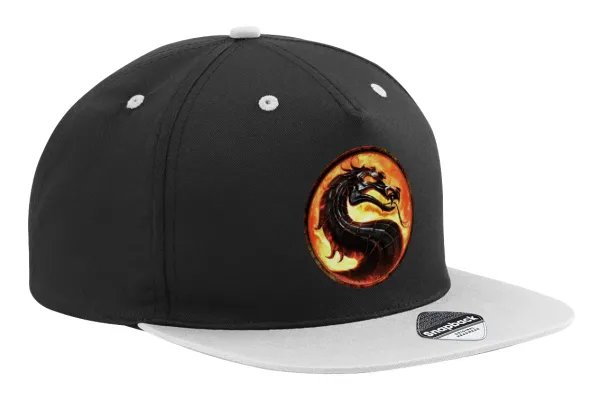 Mortal Kombat — Adult Flat Snapback Hat Black/Grey, (100% COTTON TWILL, ADULT, UNISEX, ONE SIZE)