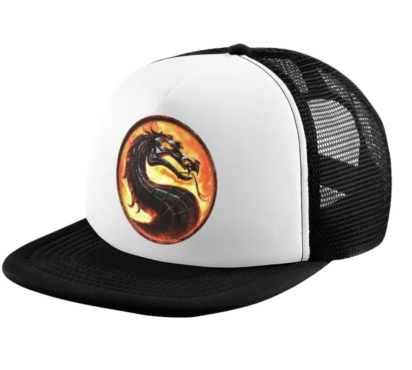 Mortal Kombat — Adult Soft Trucker Hat with Black/White Mesh (POLYESTER, ADULT, UNISEX, ONE SIZE)