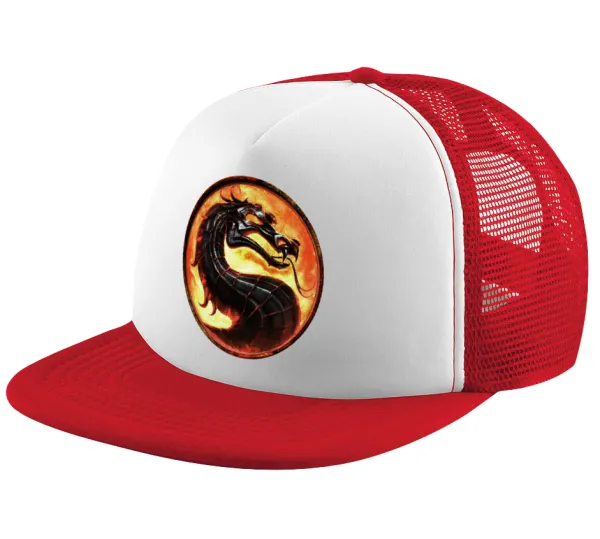 Mortal Kombat — Adult Soft Trucker Hat with Red/White Mesh (POLYESTER, ADULT, UNISEX, ONE SIZE)
