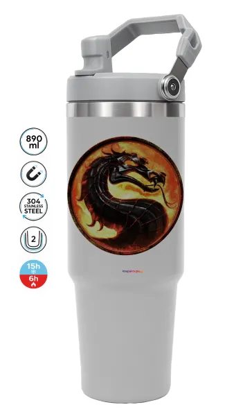 Mortal Kombat — ΓΚΡΙ Travel Tumbler Θερμός με χερούλι και καλαμάκι 890ml
