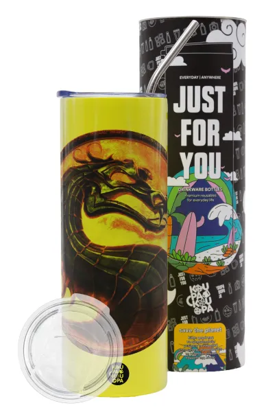 Mortal Kombat — Neon Yellow Travel Tumbler, with metal straw (Stainless steel 304 Food grade, BPA free, 600ml)