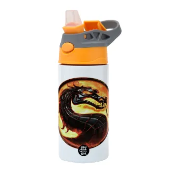 Mortal Kombat, Children's hot water bottle, stainless steel, with safety straw, Orange/Grey (360ml) BPA-FREE