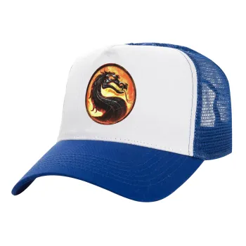 Mortal Kombat, Adult Structured Trucker Hat, with Mesh, WHITE/BLUE (100% COTTON, ADULT, UNISEX, ONE SIZE)