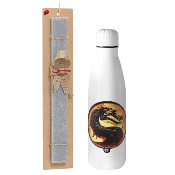 Mortal Kombat, Easter Set, metallic stainless thermos bottle (500ml) & scented flat Easter candle (30cm) (GRAY)