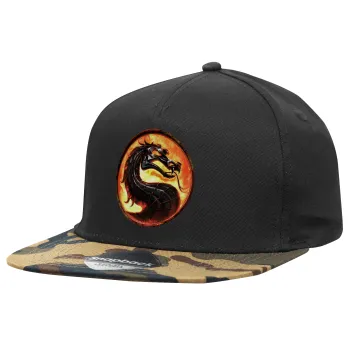Mortal Kombat, Adult Flat Snapback Hat Black/Camouflage, (100% COTTON TWILL, ADULT, UNISEX, ONE SIZE)