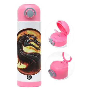 Mortal Kombat, Children's hot water bottle, stainless steel, with safety straw, PINK (500ml)