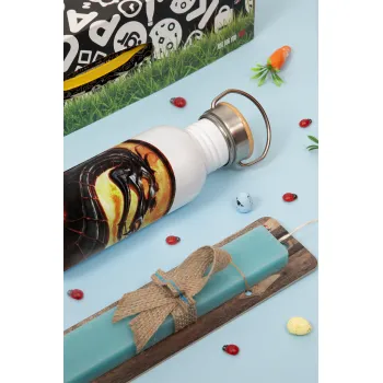 Mortal Kombat, Easter Set, metallic silver aluminum water bottle (500ml) & scented flat Easter candle (30cm) (TURQUOISE)