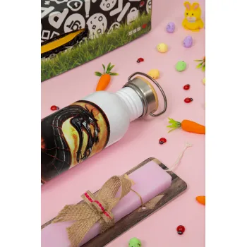 Mortal Kombat, Easter Set, SS Metallic water bottle (620ml, stainless steel) & scented flat Easter candle (30cm) (PINK)
