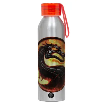 Mortal Kombat, Αλουμινένιο Αθλητικό Μπουκάλι 650ml – Ασημί με Κόκκινο Καπάκι και Λουράκι Σιλικόνης