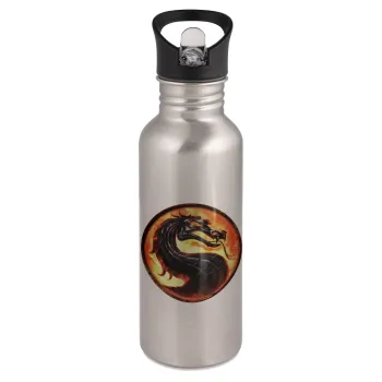 Mortal Kombat, Παγούρι νερού Ασημένιο με καλαμάκι, ανοξείδωτο ατσάλι 600ml