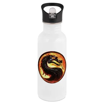Mortal Kombat, White water bottle with straw, stainless steel 600ml