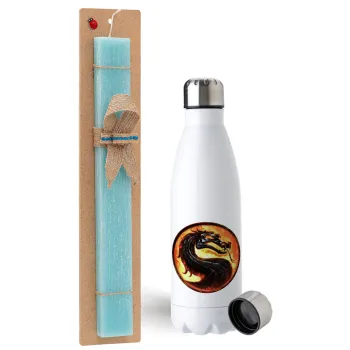Mortal Kombat, Easter Set, metallic stainless steel water bottle (750ml) & aromatic flat Easter candle (30cm) (TURQUOISE)
