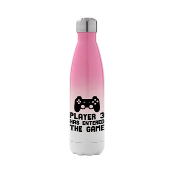 Player 3 has entered the Game, Metal mug thermos Pink/White (Stainless steel), double wall, 500ml