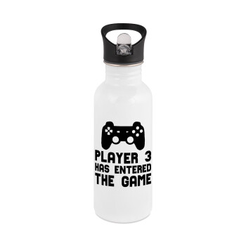 Player 3 has entered the Game, White water bottle with straw, stainless steel 600ml