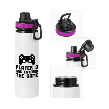 Player 3 has entered the Game, Metallic water bottle with safety lid, 850ml aluminum