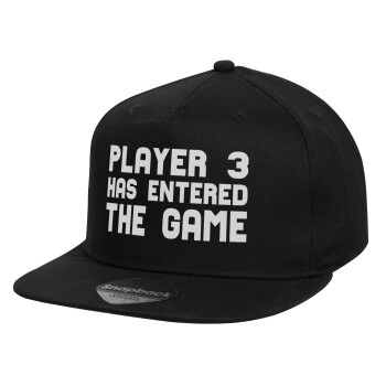 Player 3 has entered the Game, Καπέλο παιδικό Flat Snapback, Μαύρο (100% ΒΑΜΒΑΚΕΡΟ, ΠΑΙΔΙΚΟ, UNISEX, ONE SIZE)