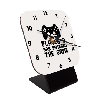 Player 3 has entered the Game, Quartz Wooden table clock with hands (10cm)
