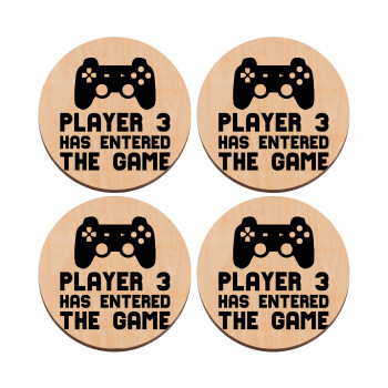Player 3 has entered the Game, ΣΕΤ x4 Σουβέρ ξύλινα στρογγυλά plywood (9cm)