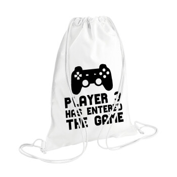 Player 3 has entered the Game, Τσάντα πλάτης πουγκί GYMBAG λευκή (28x40cm)