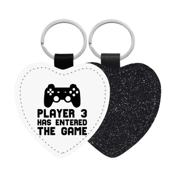 Player 3 has entered the Game, Μπρελόκ PU δερμάτινο glitter καρδιά ΜΑΥΡΟ