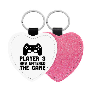 Player 3 has entered the Game, Μπρελόκ PU δερμάτινο glitter καρδιά ΡΟΖ