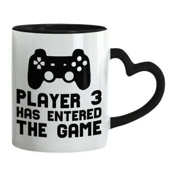 Player 3 has entered the Game, Mug heart black handle, ceramic, 330ml