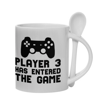 Player 3 has entered the Game, Ceramic coffee mug with Spoon, 330ml (1pcs)