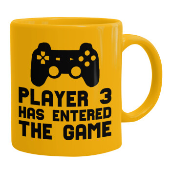 Player 3 has entered the Game, Ceramic coffee mug yellow, 330ml (1pcs)