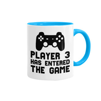 Player 3 has entered the Game, Mug colored light blue, ceramic, 330ml