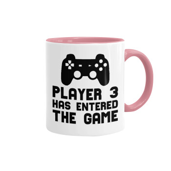 Player 3 has entered the Game, Mug colored pink, ceramic, 330ml