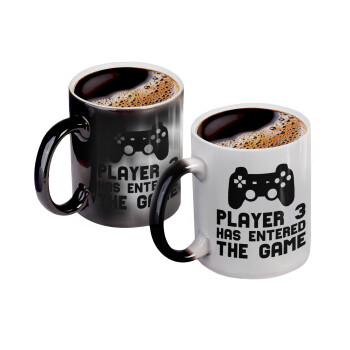 Player 3 has entered the Game, Color changing magic Mug, ceramic, 330ml when adding hot liquid inside, the black colour desappears (1 pcs)