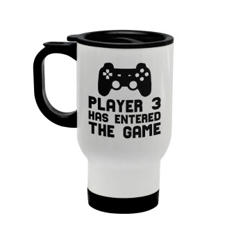 Player 3 has entered the Game, Κούπα ταξιδιού ανοξείδωτη με καπάκι, διπλού τοιχώματος (θερμό) λευκή 450ml